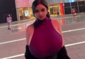 Menglu Veronica giant tits in public with very small waist